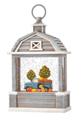 10.75" Truck and Pumpkin Lighted Water Lantern