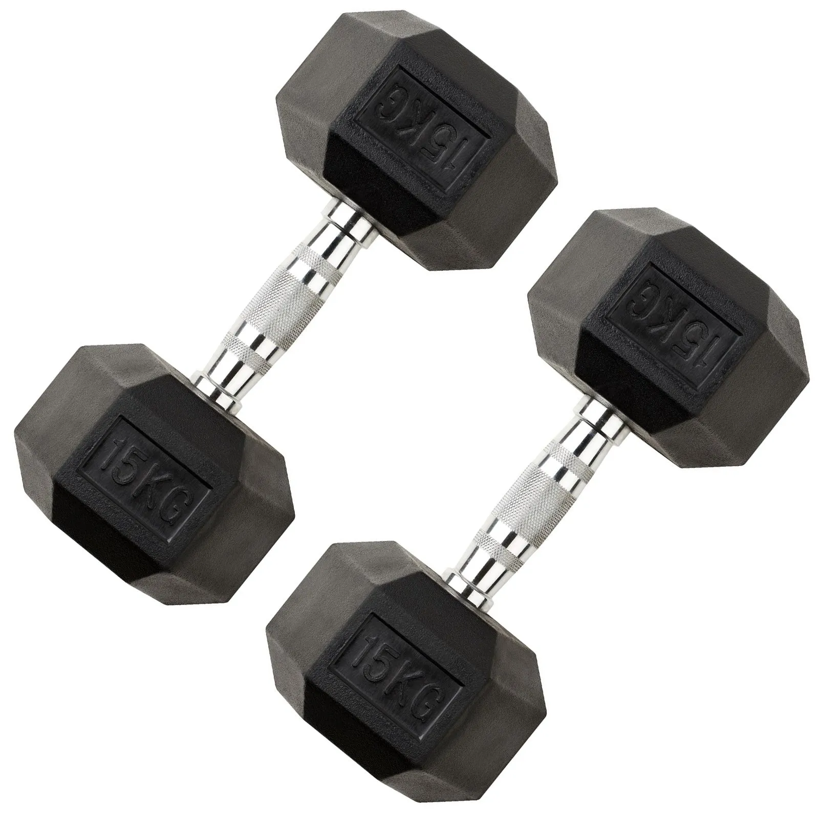 15KG PAIR HEAVY WEIGHT HEXAGONAL HEX DUMBELL SET WITH METAL HANDLES