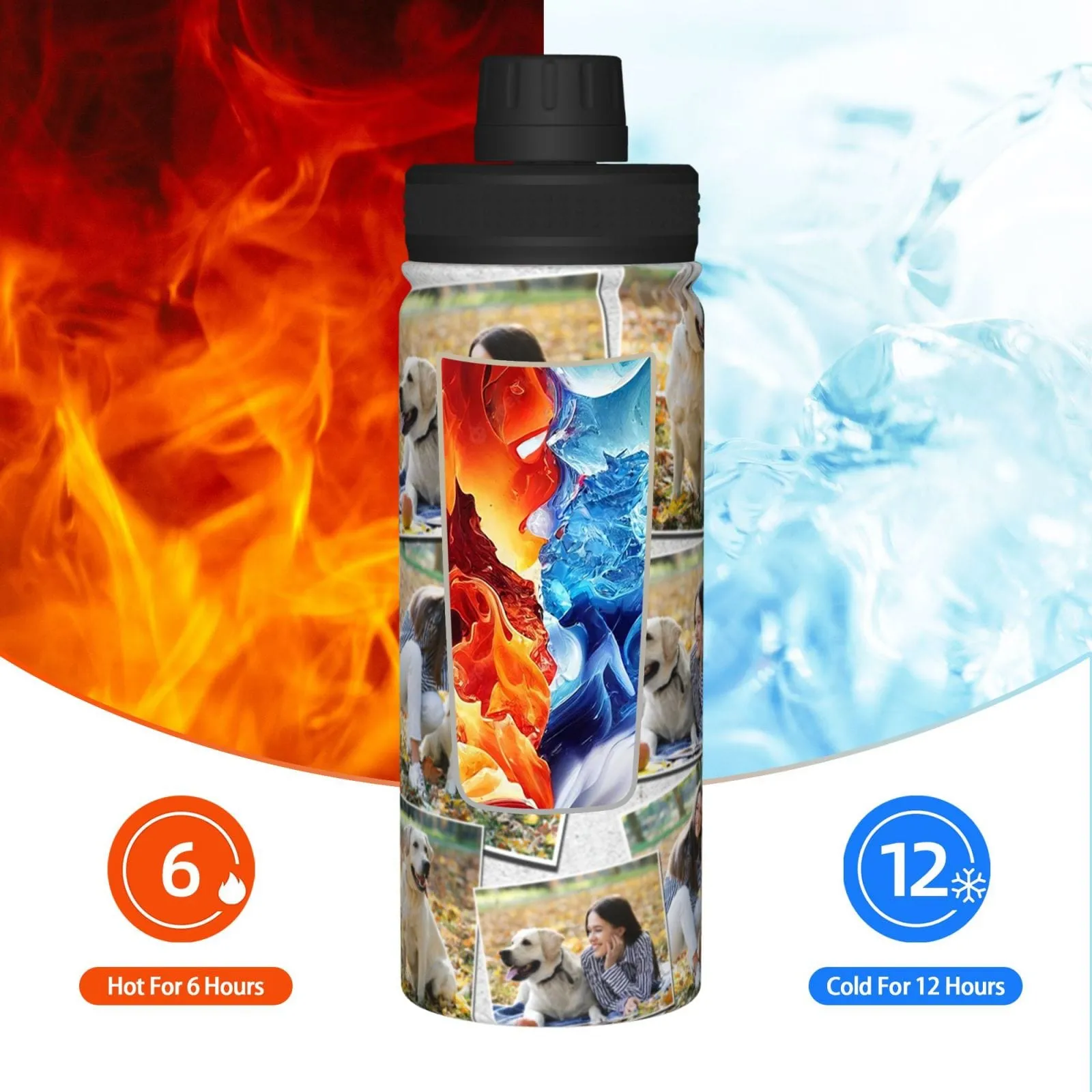 18OZ Custom Photo Sports Insulated Kettle Stainless Steel Water Bottle Personalized Photo Tumbler Sports Gifts