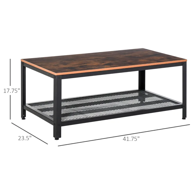 2-Tier Rectangular Coffee Table - Retro Wood Grain and Black