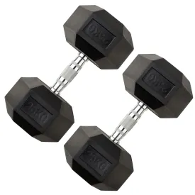 25KG PAIR HEAVY WEIGHT HEXAGONAL HEX DUMBELL SET WITH METAL HANDLES