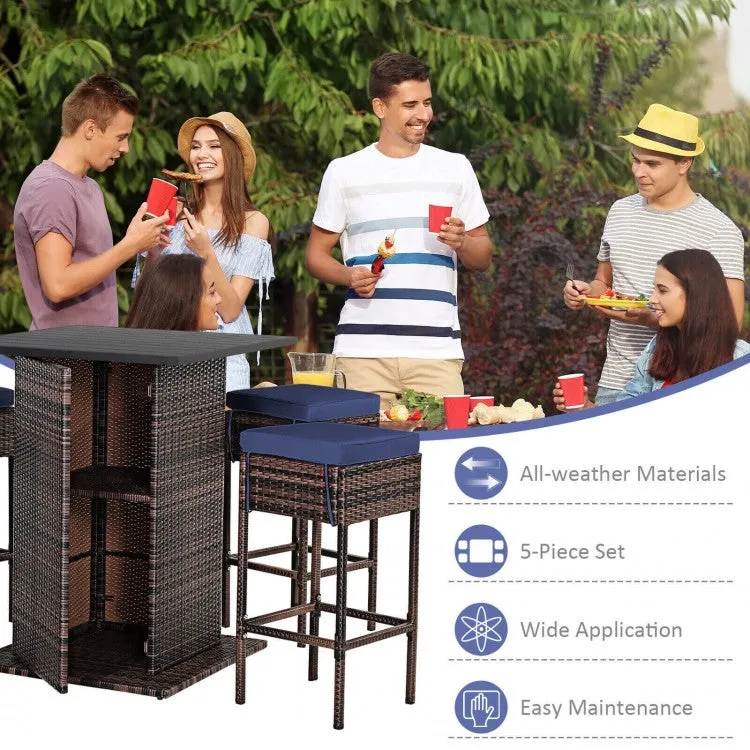 5pc Patio Rattan Bar Table Set - Navy