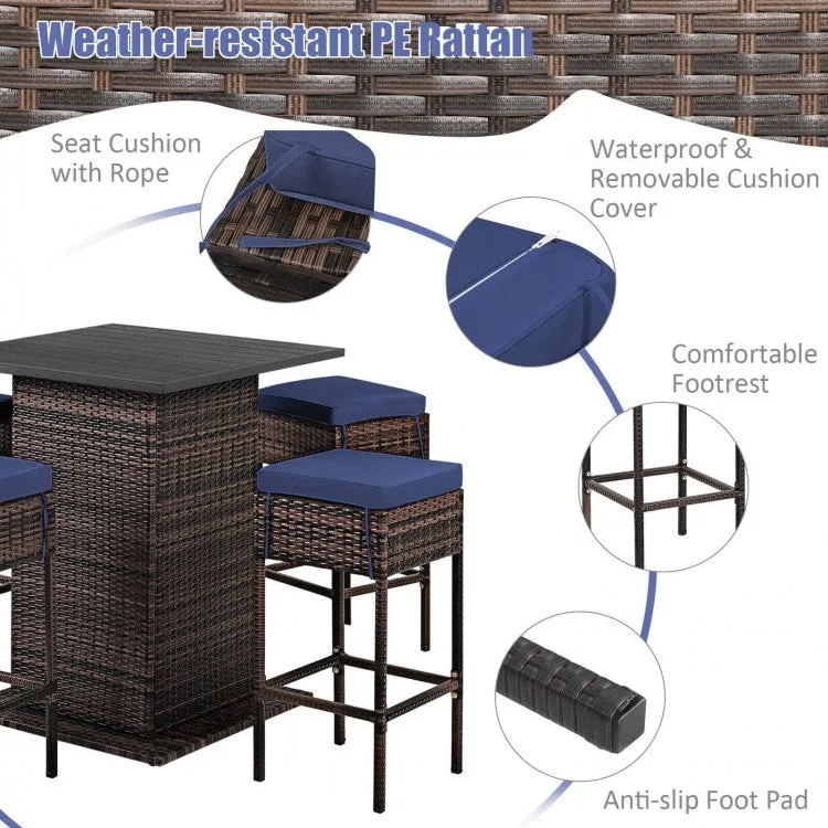 5pc Patio Rattan Bar Table Set - Navy