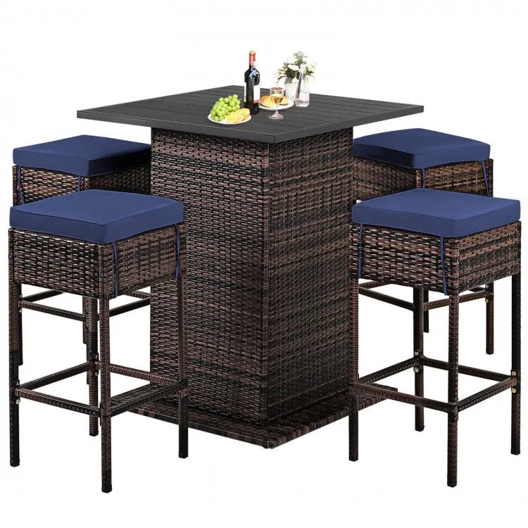 5pc Patio Rattan Bar Table Set - Navy