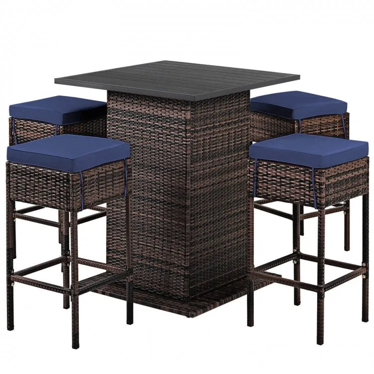 5pc Patio Rattan Bar Table Set - Navy