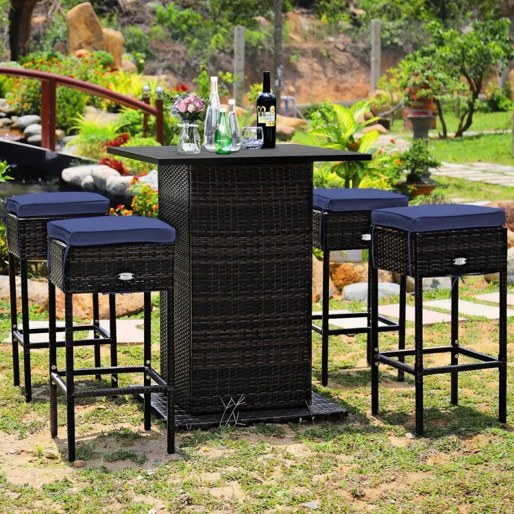 5pc Patio Rattan Bar Table Set - Navy