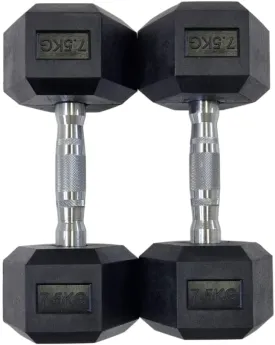 7.5KG PAIR HEAVY WEIGHT HEXAGONAL HEX DUMBELL SET WITH METAL HANDLES