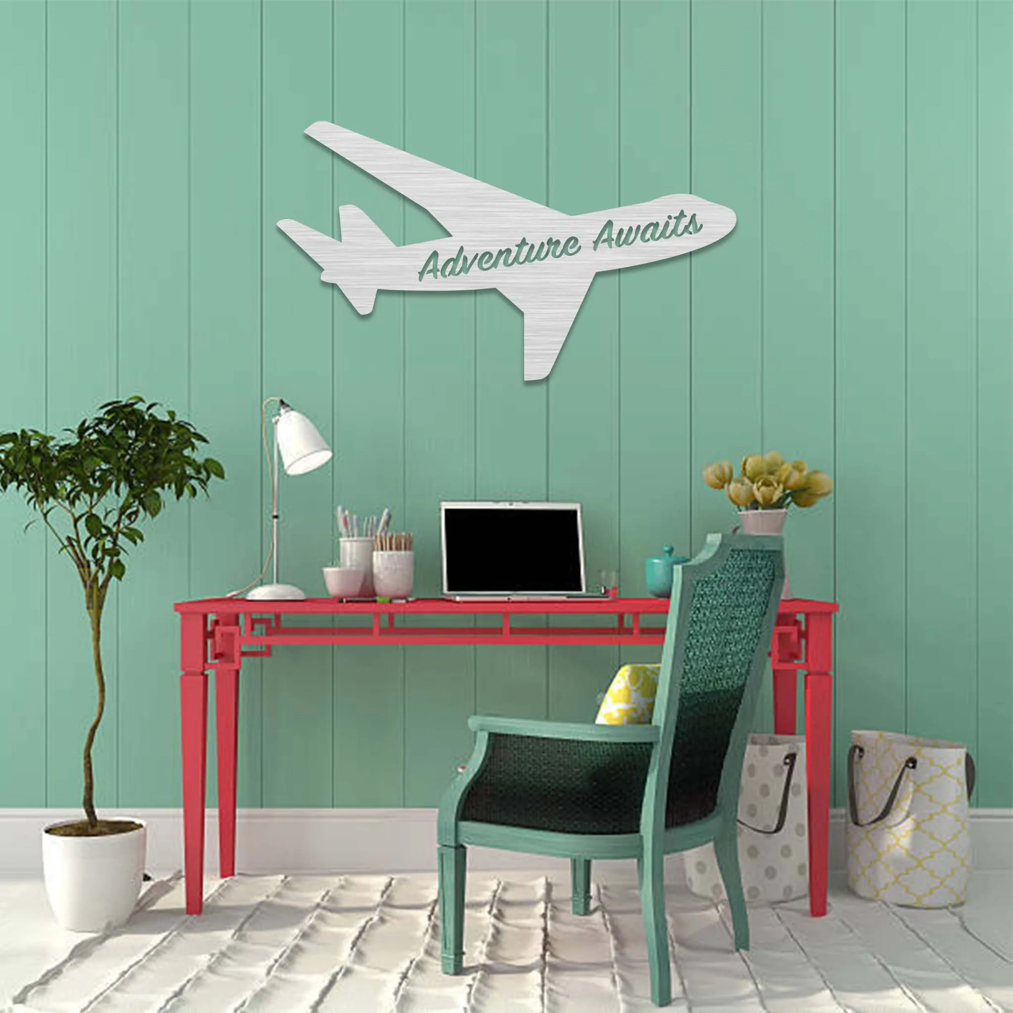 Adventure Awaits Airplane - Metal Wall Art