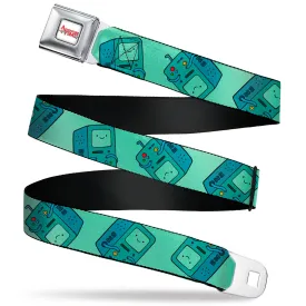 ADVENTURE TIME Title Logo Full Color White Seatbelt Belt - Adventure Time BMO Pose Flips Seafoam Green Webbing