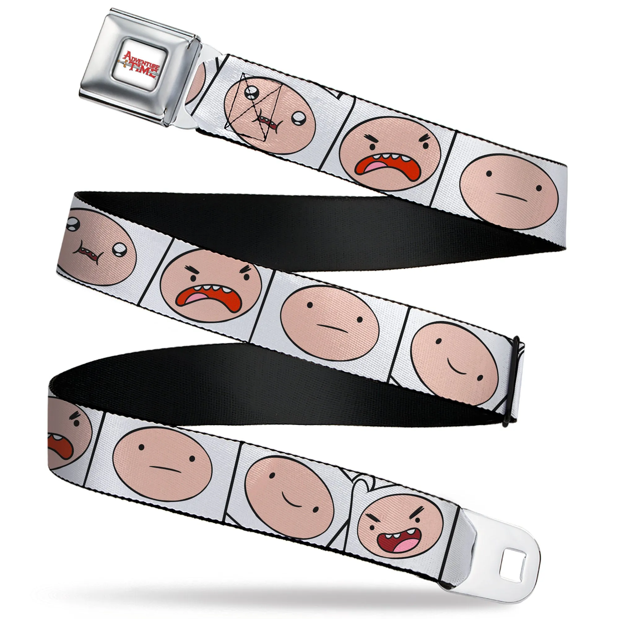 ADVENTURE TIME Title Logo Full Color White Seatbelt Belt - Adventure Time Finn Expression Blocks White Webbing