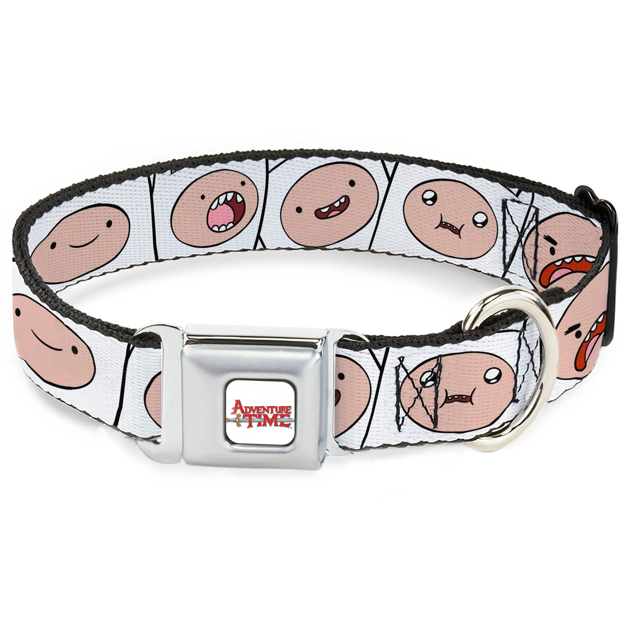 ADVENTURE TIME Title Logo Full Color White Seatbelt Buckle Collar - Adventure Time Finn Expression Blocks White