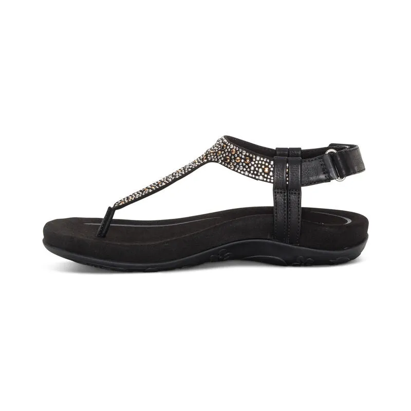 Aetrex Marni Adjustable Black Leather Sandal SE470