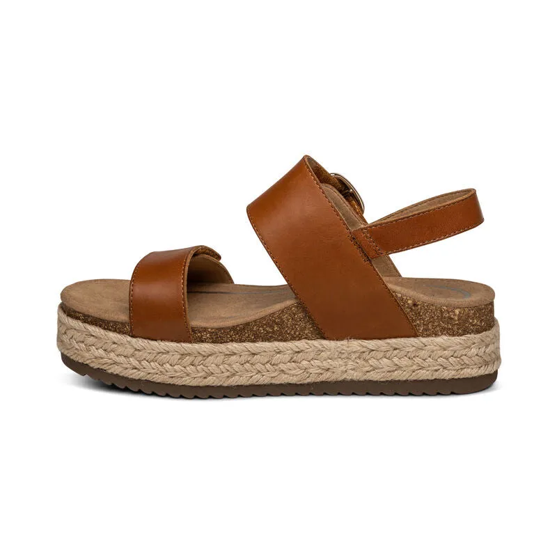 Aetrex Vania Cork Platform Quarte Strap Walnut Leather Sandal