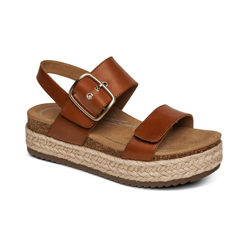 Aetrex Vania Cork Platform Quarte Strap Walnut Leather Sandal