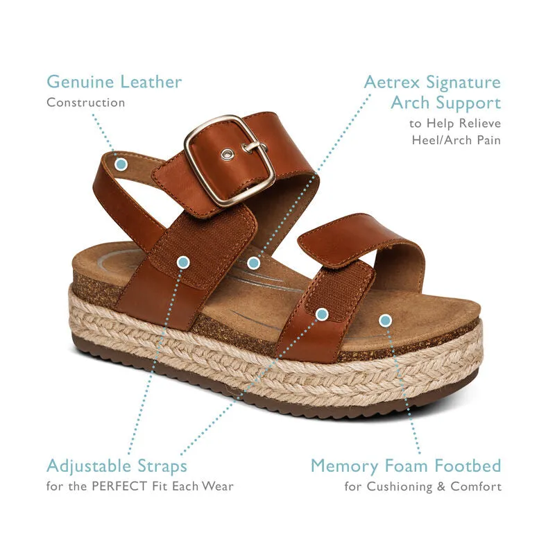 Aetrex Vania Cork Platform Quarte Strap Walnut Leather Sandal