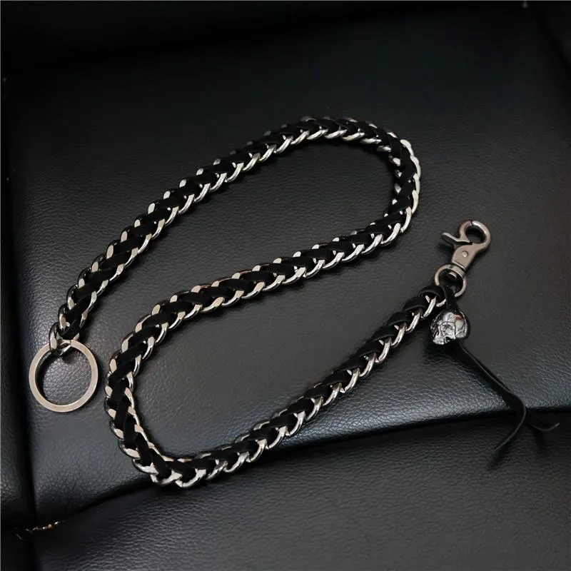 Badass Men's Braided Leather Skull Key Chain Pants Chain Biker Wallet Chain For Men