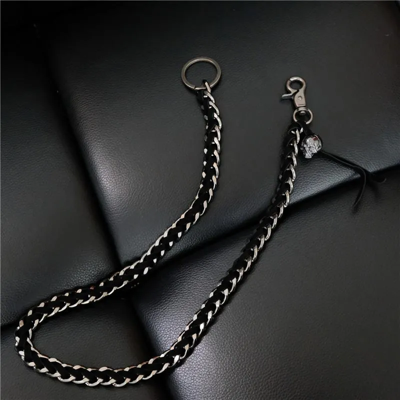 Badass Men's Braided Leather Skull Key Chain Pants Chain Biker Wallet Chain For Men