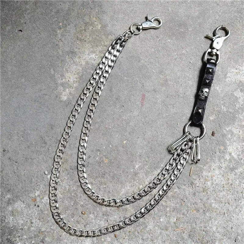 Badass Mens Skull Double Stainless steel Key Chain Long Pants Chain Wallet Chain For Men