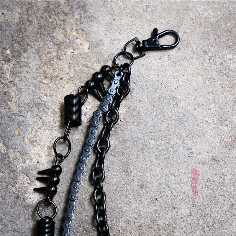 Badass Men's Triple Black Long Wallet Chain Pants Chain Biker Wallet Chain For Men