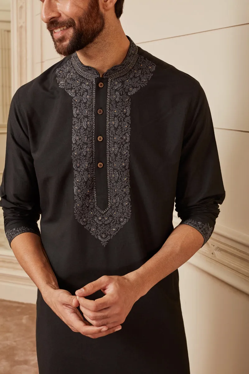 Black Silk Kurta Set