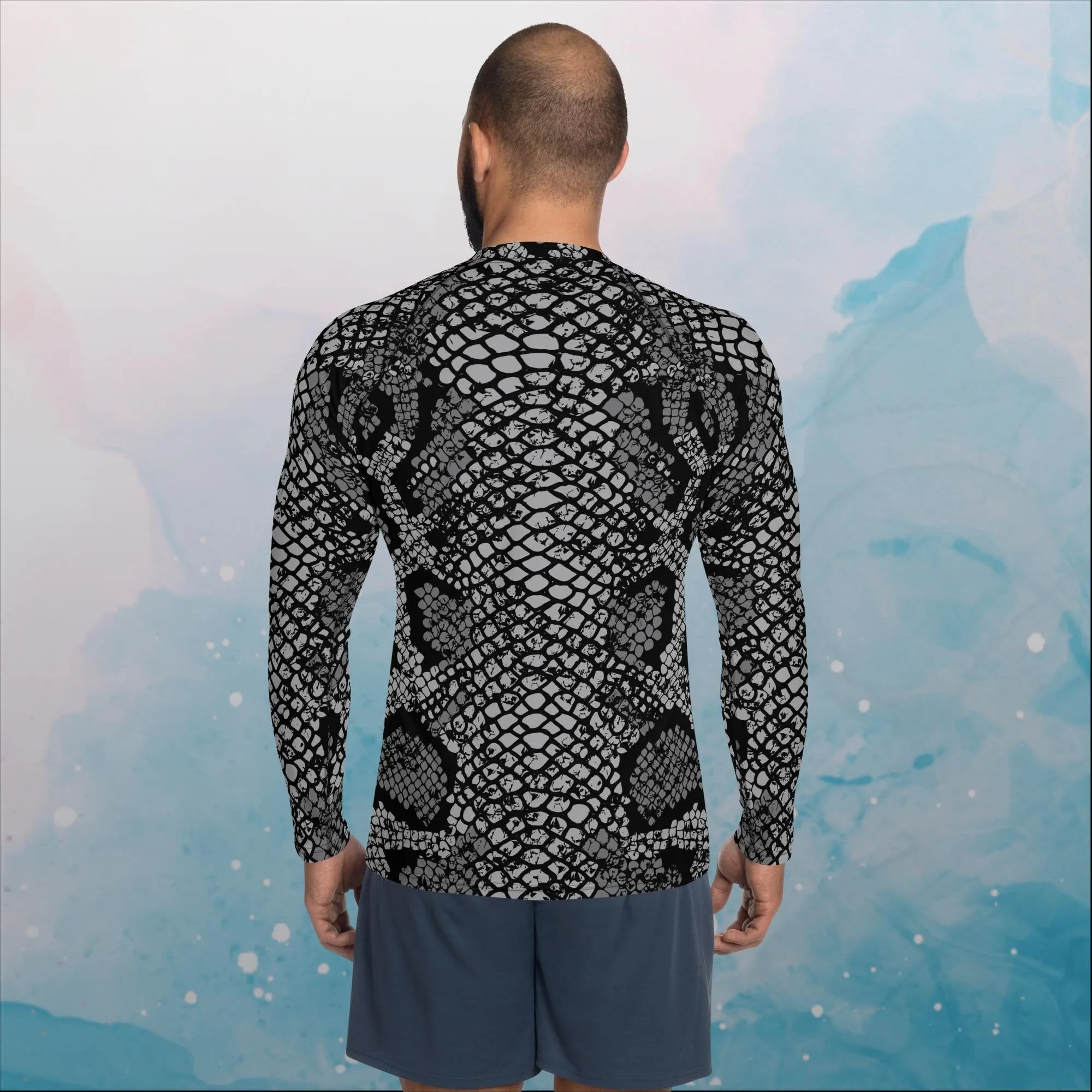 Black Snake Skin Print Mens Rash Guard