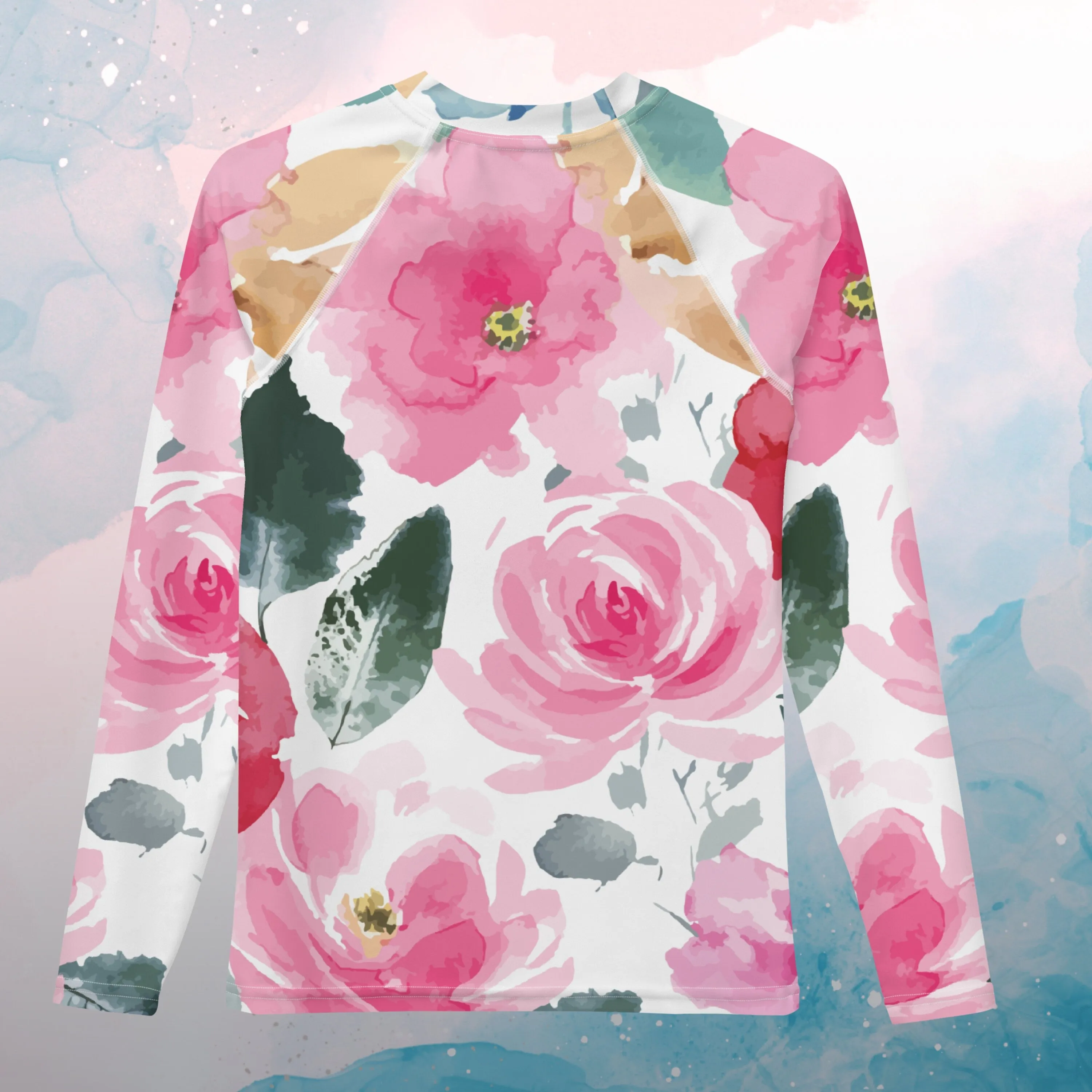 Bold Floral Pattern Youth Rash Guard