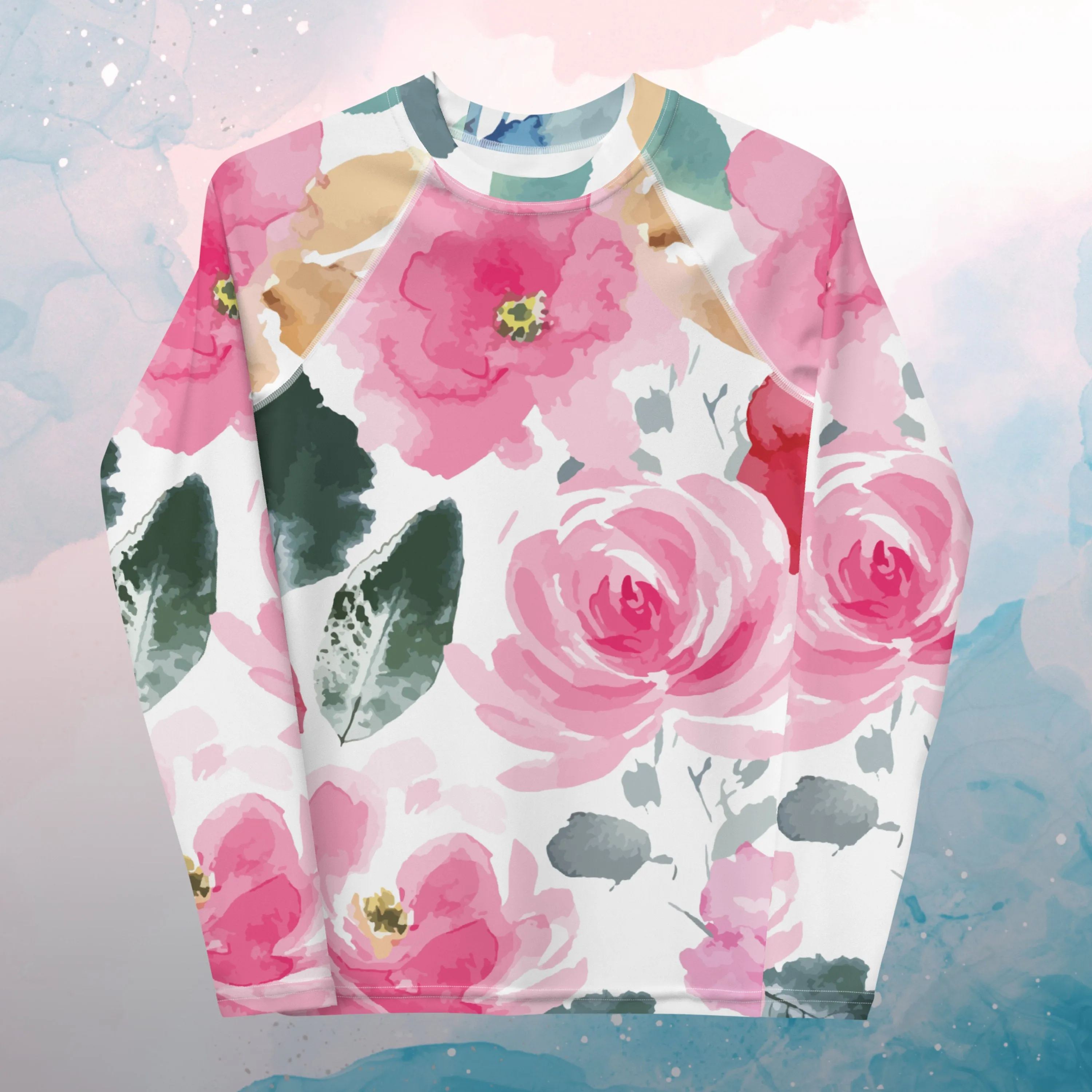 Bold Floral Pattern Youth Rash Guard