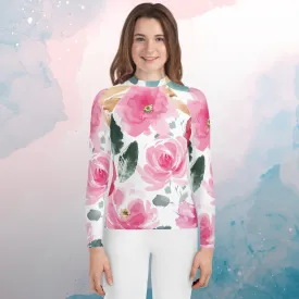 Bold Floral Pattern Youth Rash Guard