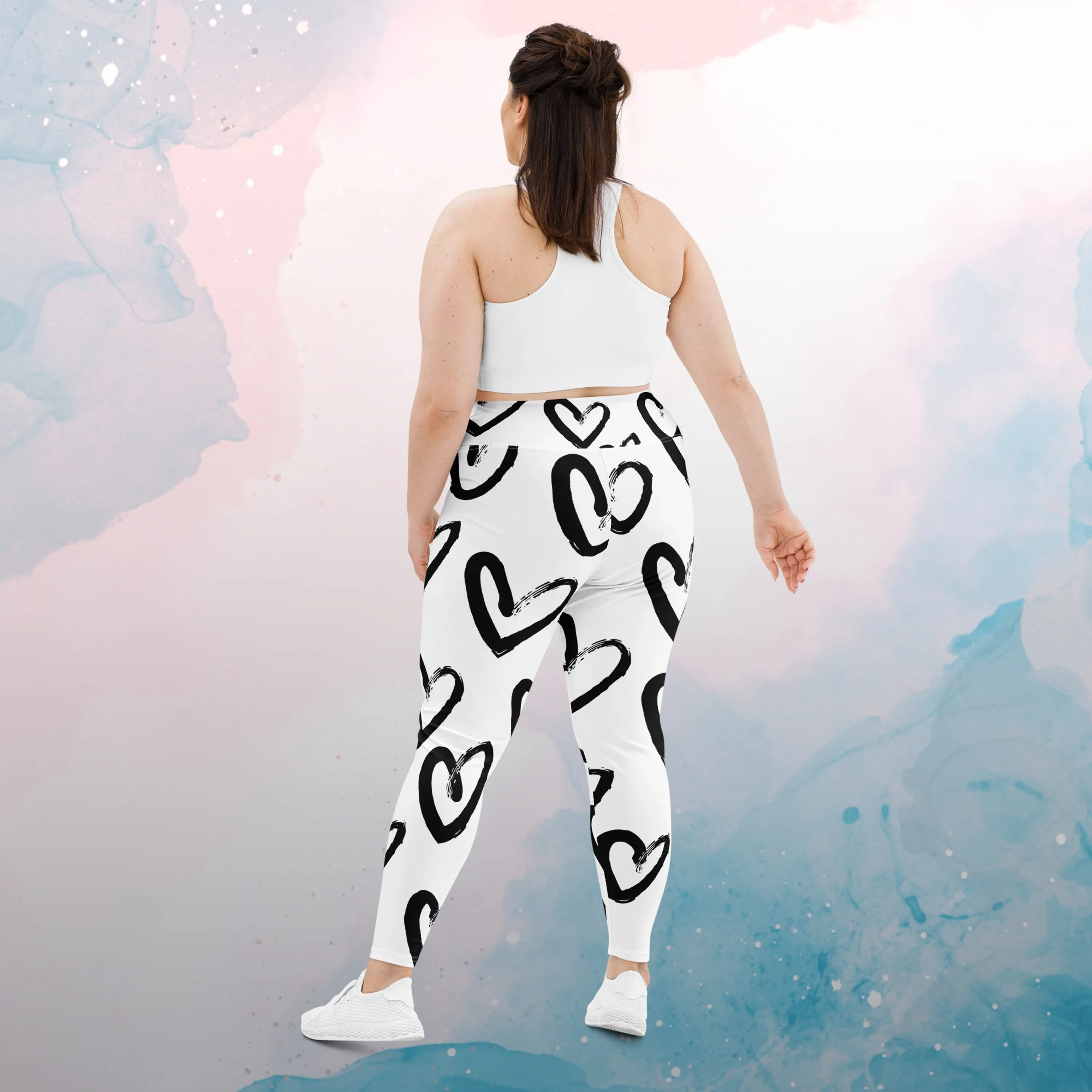 Brush Stroke Hearts Womens Light Weight Plus Size Leggings