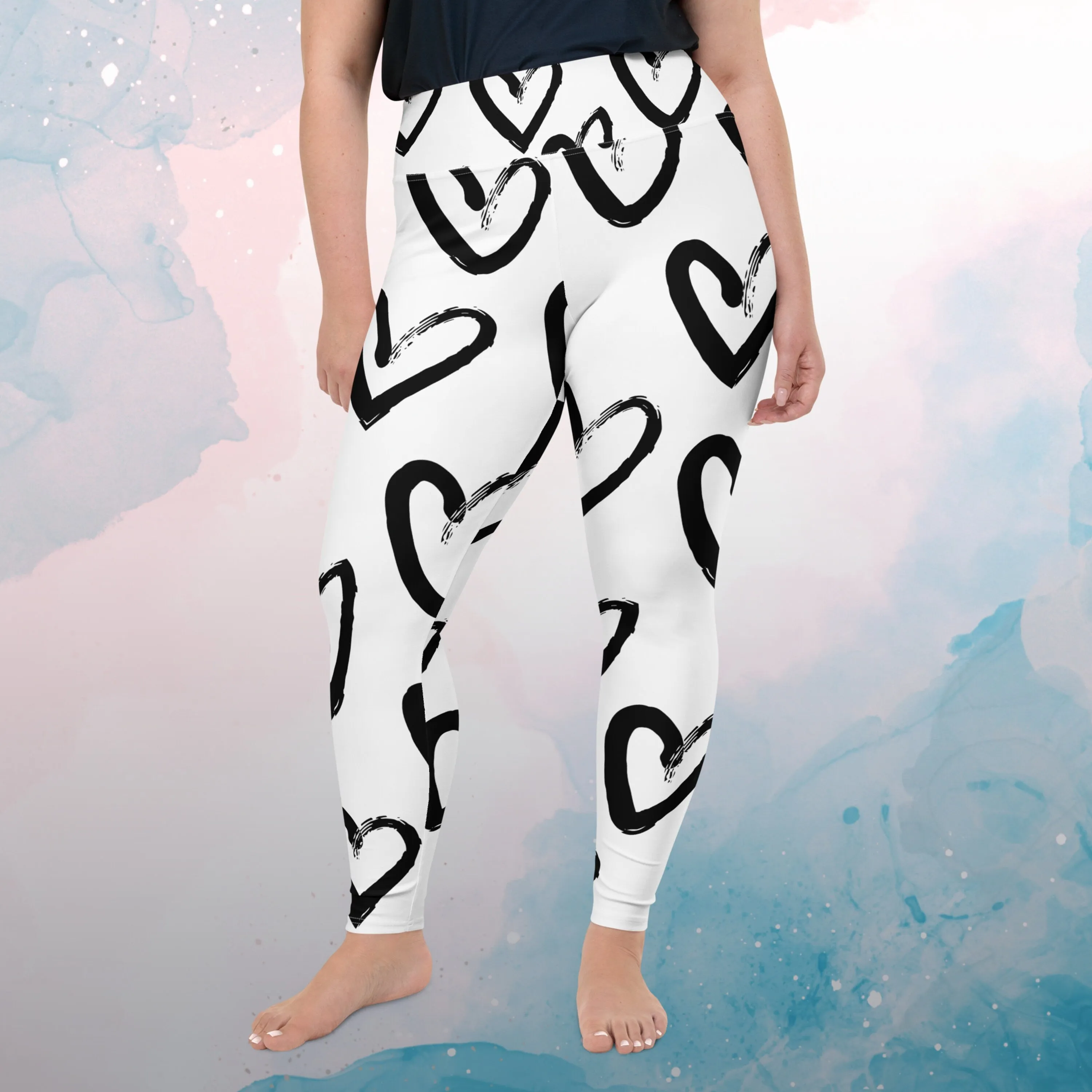 Brush Stroke Hearts Womens Light Weight Plus Size Leggings