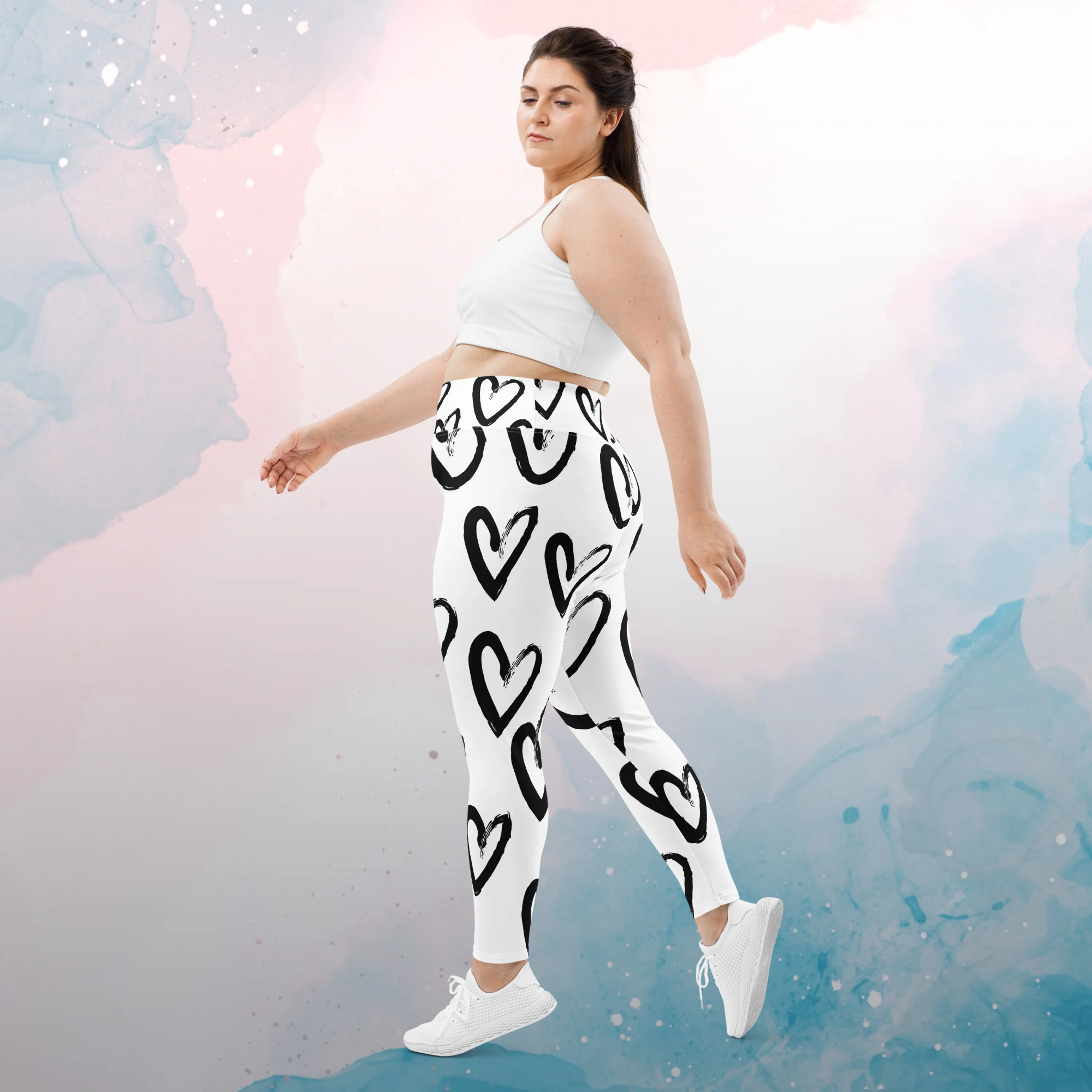 Brush Stroke Hearts Womens Light Weight Plus Size Leggings