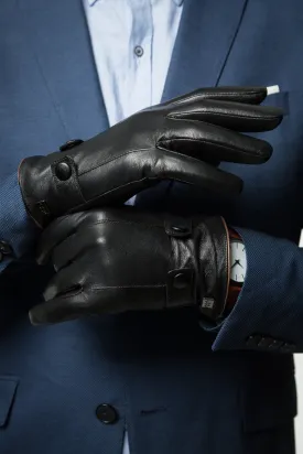 Buttoned Flap Real Leather Gloves