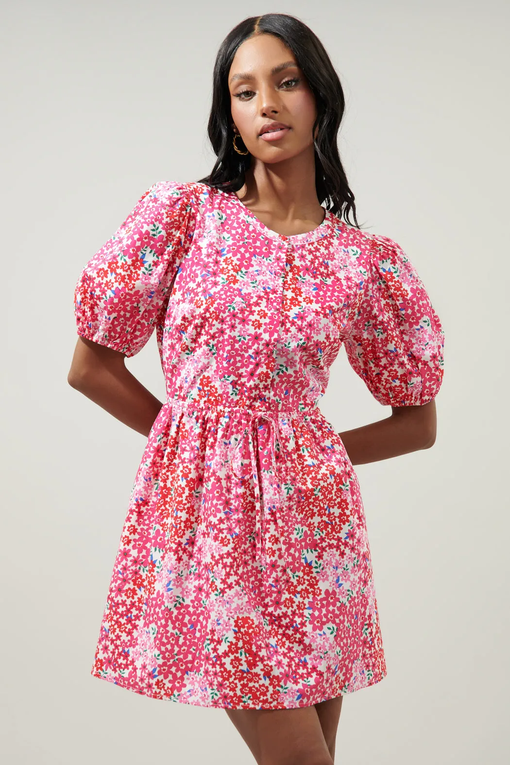 Caicos Floral Alba Puff Sleeve Mini Dress