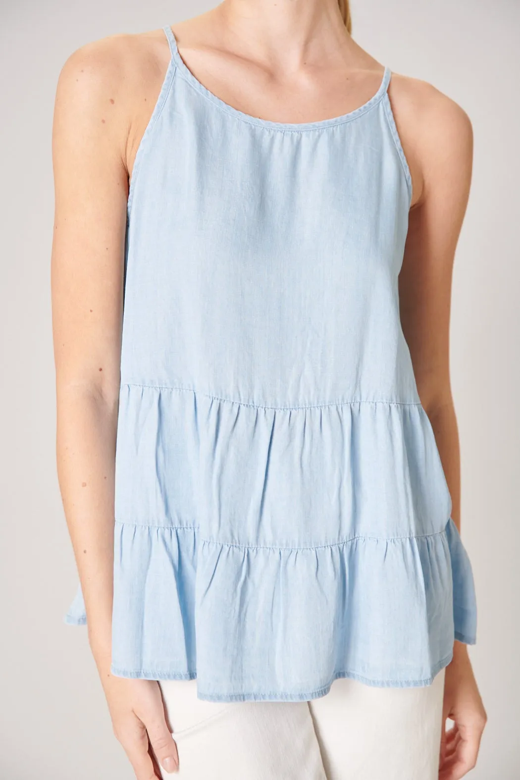 Cannes Chambray Tiered Swing Tank Top