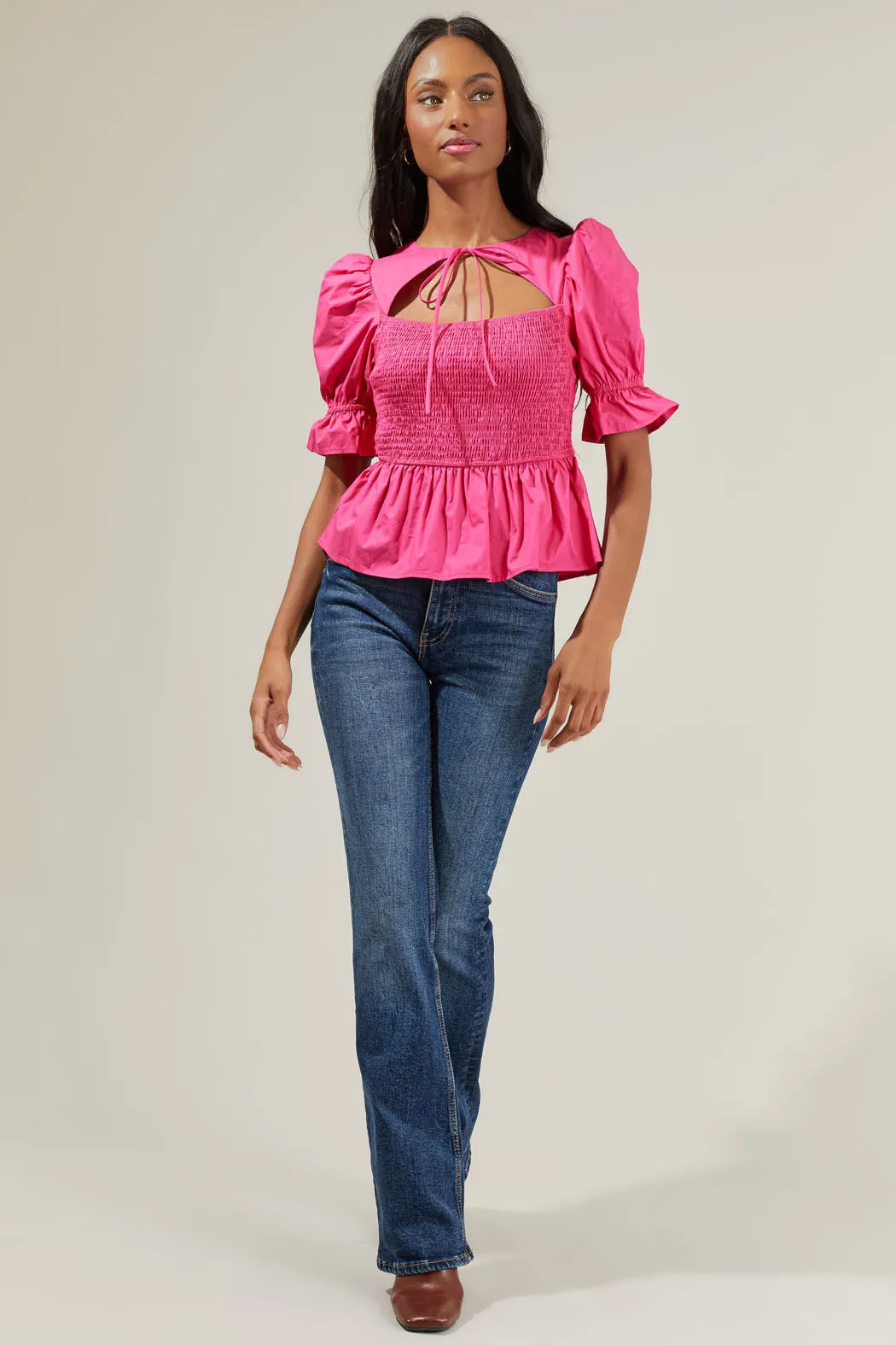 Chelsa Peplum Smocked Top