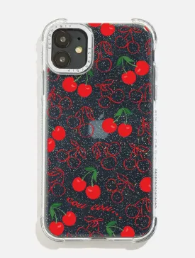 Cherry Print Glitter Shock iPhone Case