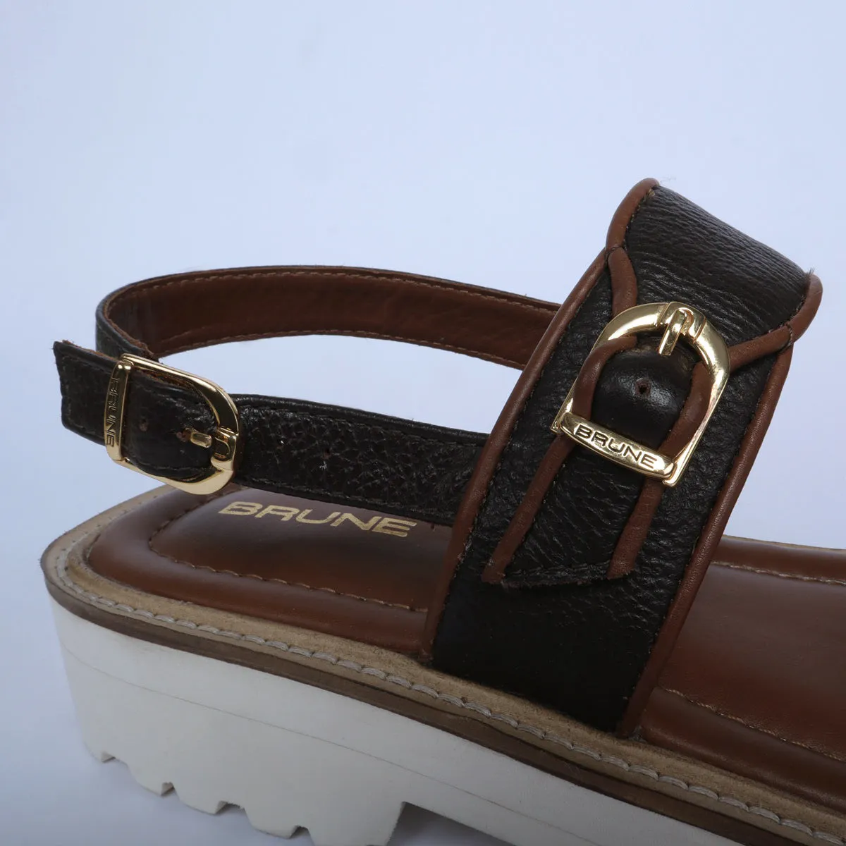 Chunky White Sole Men's Sandal with Golden Finish Buckle In Leather