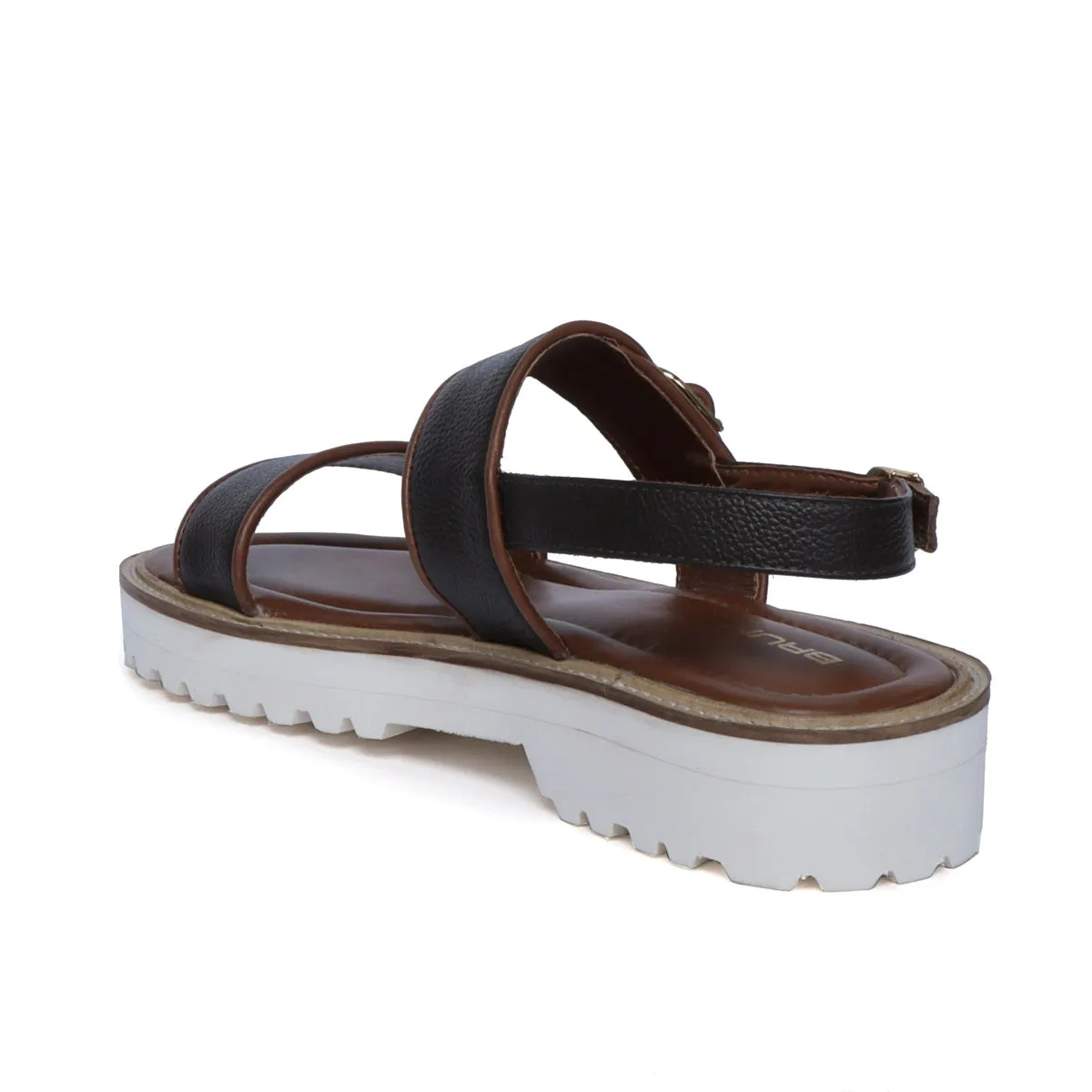 Chunky White Sole Men's Sandal with Golden Finish Buckle In Leather