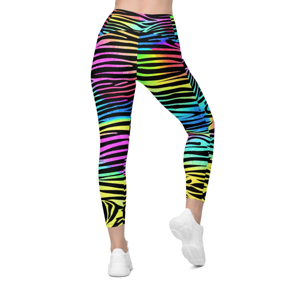 Colorful Zebra Striped Leggings with Pockets