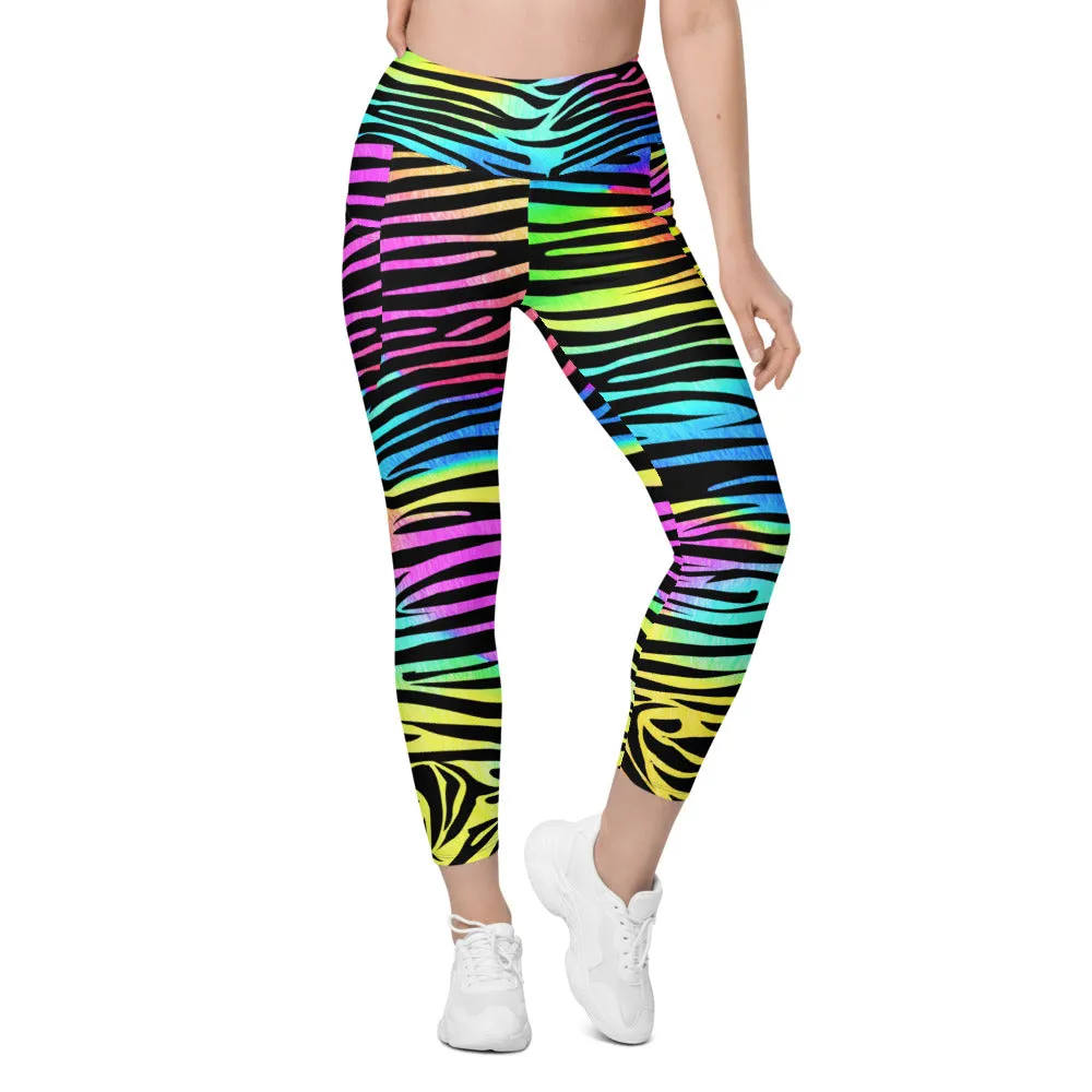 Colorful Zebra Striped Leggings with Pockets