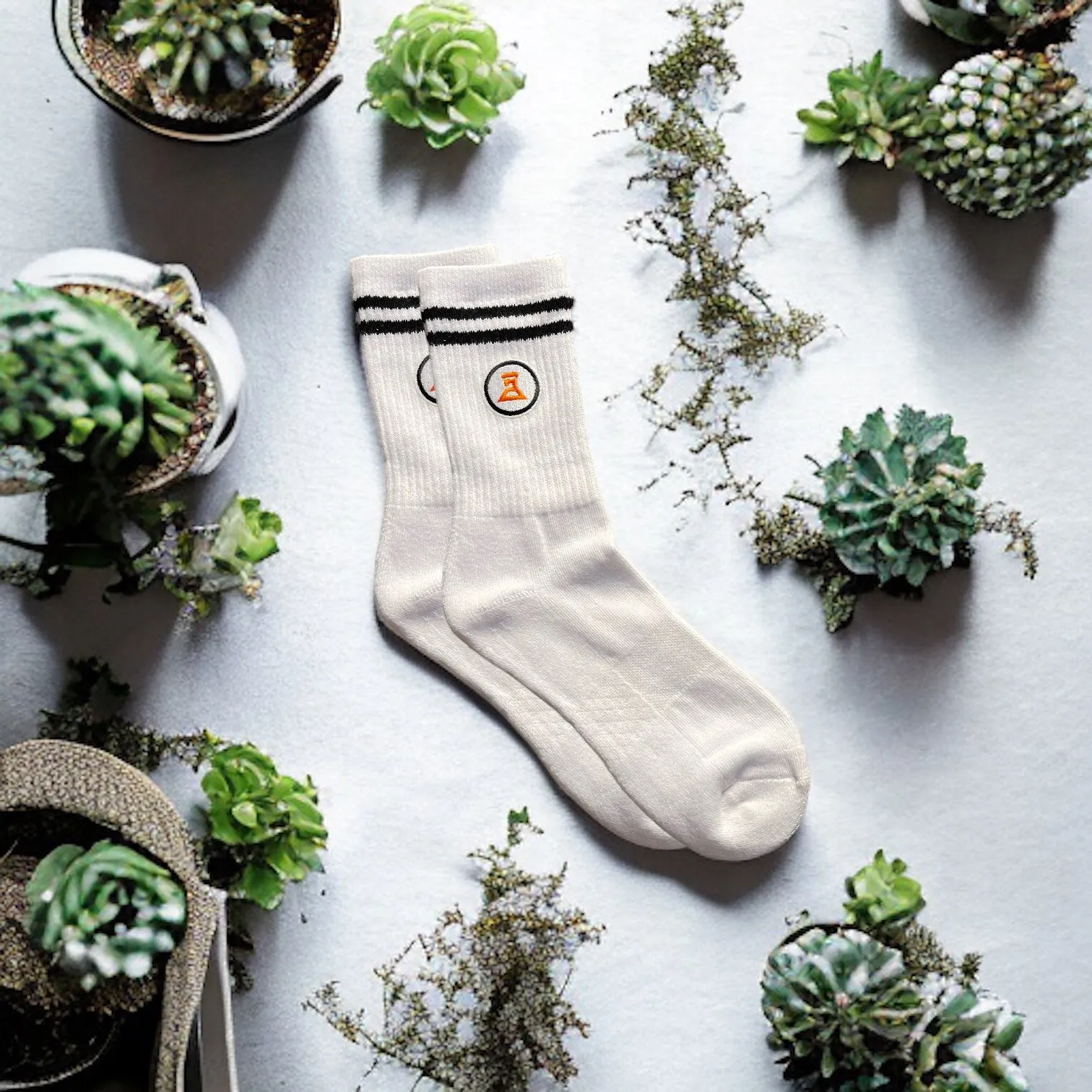 Dlab Socks (High) white qith Black lines and Embroidered Patch