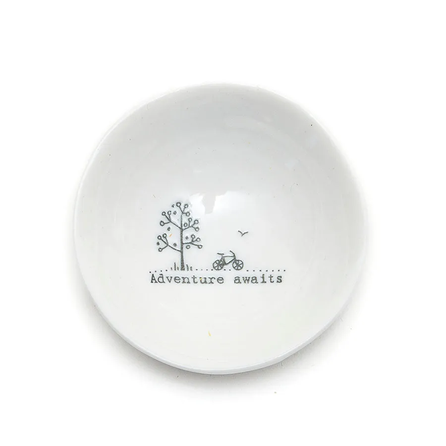 East of India Glazed Small Porcelain 'Adventure Awaits' Dish