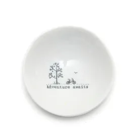 East of India Glazed Small Porcelain 'Adventure Awaits' Dish