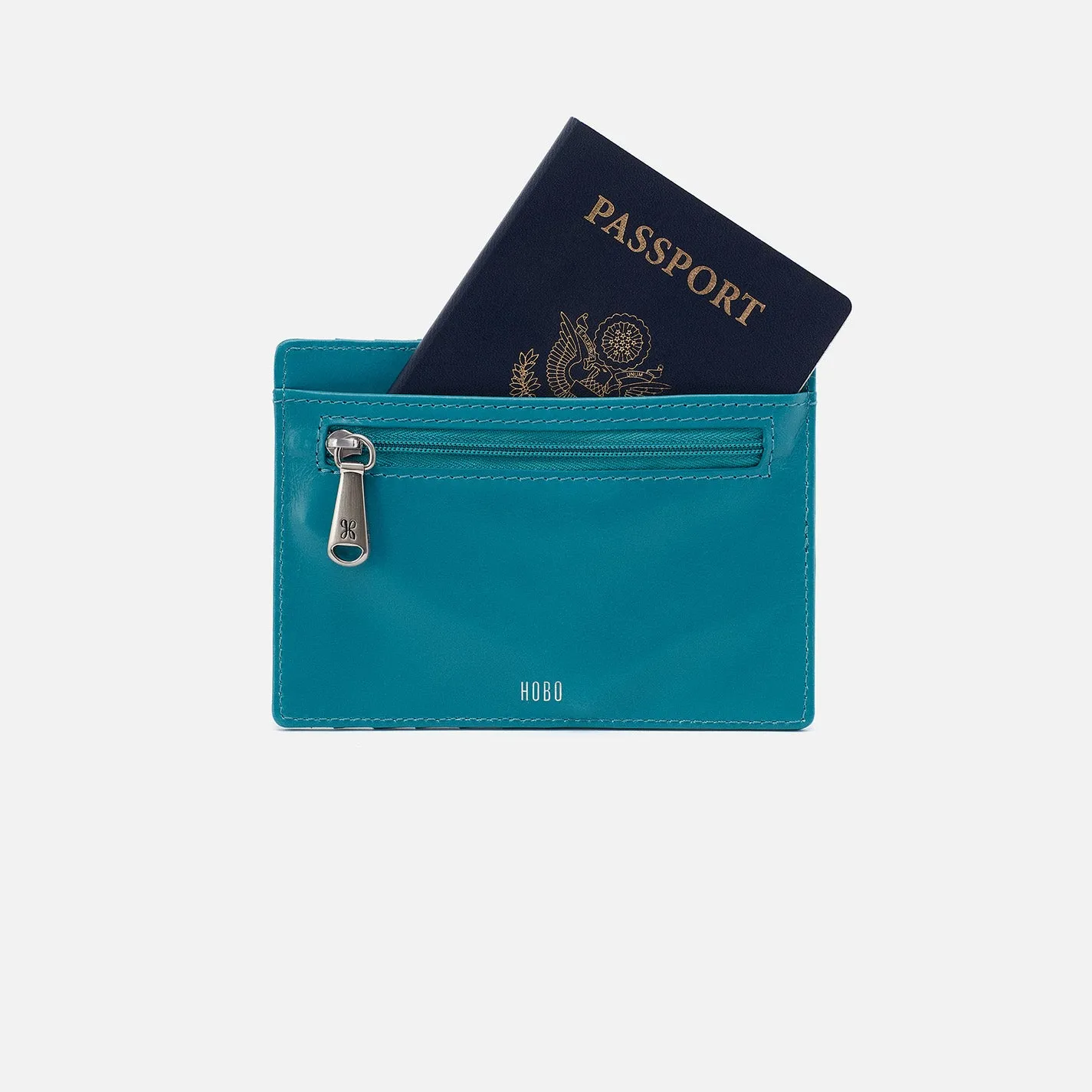 Euro Slide Card Case In Polished Leather - Biscayne Blue