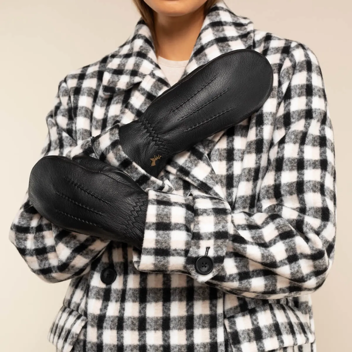 Eva - stylish goat leather mittens with luxurious faux fur lining & touchscreen feature