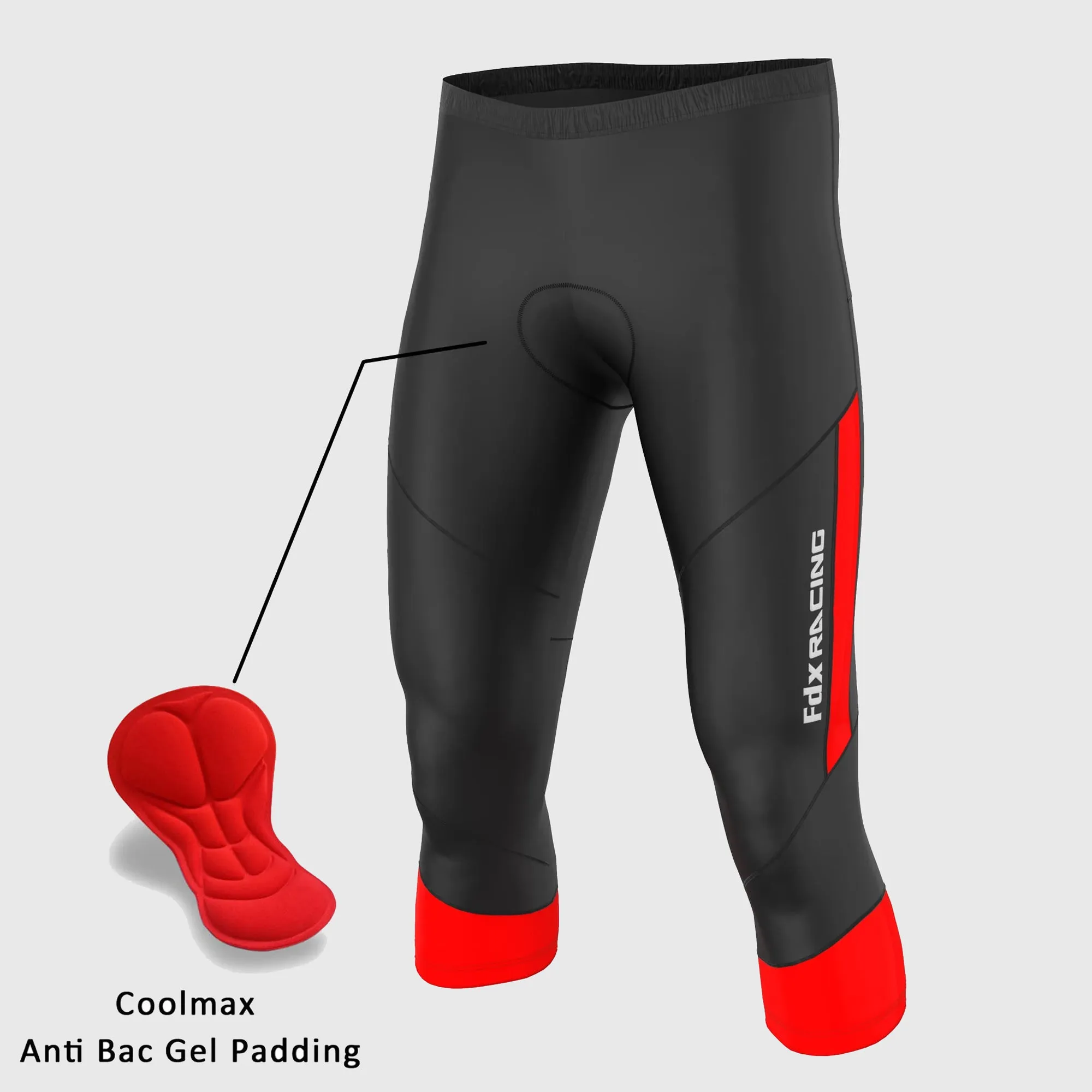 Fdx Gallop Red Men's & Boy's 3/4 Gel Padded Cycling Shorts