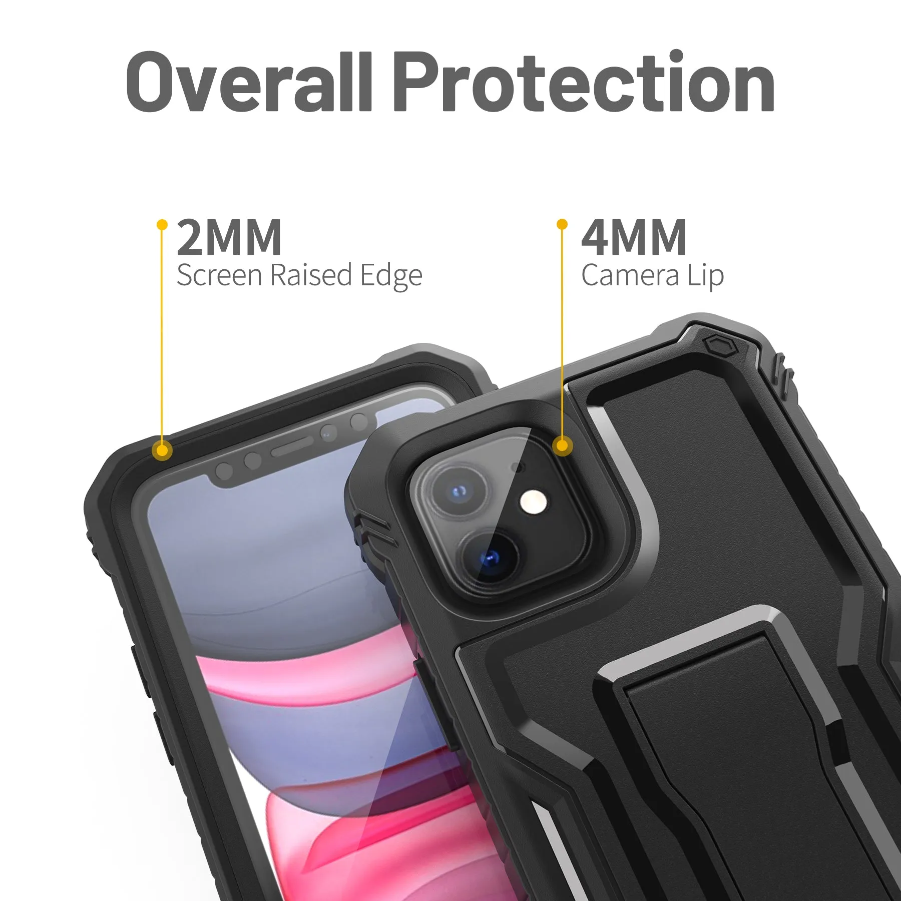 FITO Compatible with iPhone 11 Case, Dual Layer Shockproof Heavy Duty Case with Screen Protector for iPhone 11 and iPhone XR 6.1 inch, Built-in Kickstand