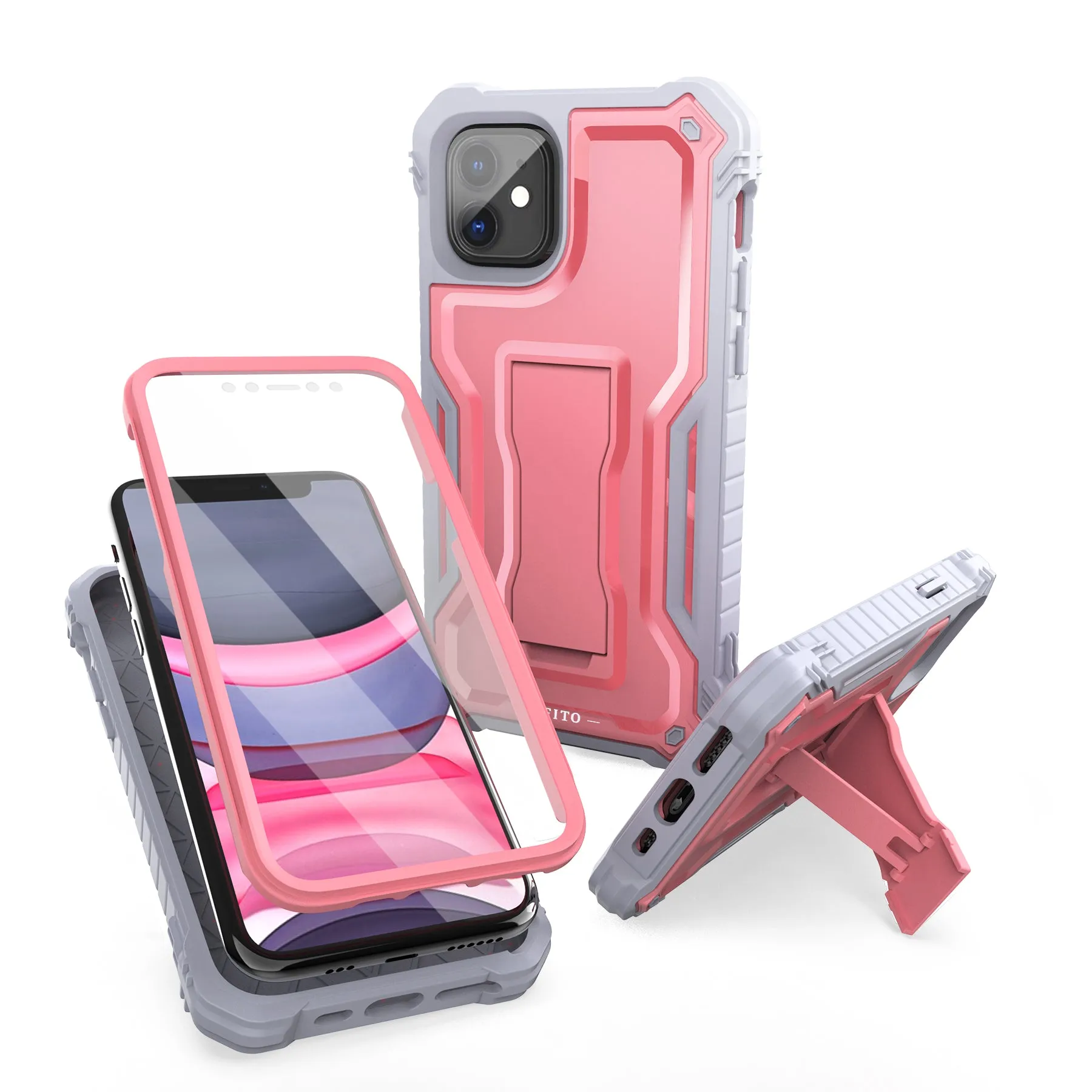 FITO Compatible with iPhone 11 Case, Dual Layer Shockproof Heavy Duty Case with Screen Protector for iPhone 11 and iPhone XR 6.1 inch, Built-in Kickstand