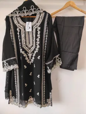 Georgette Embroidered Black 3pc Set