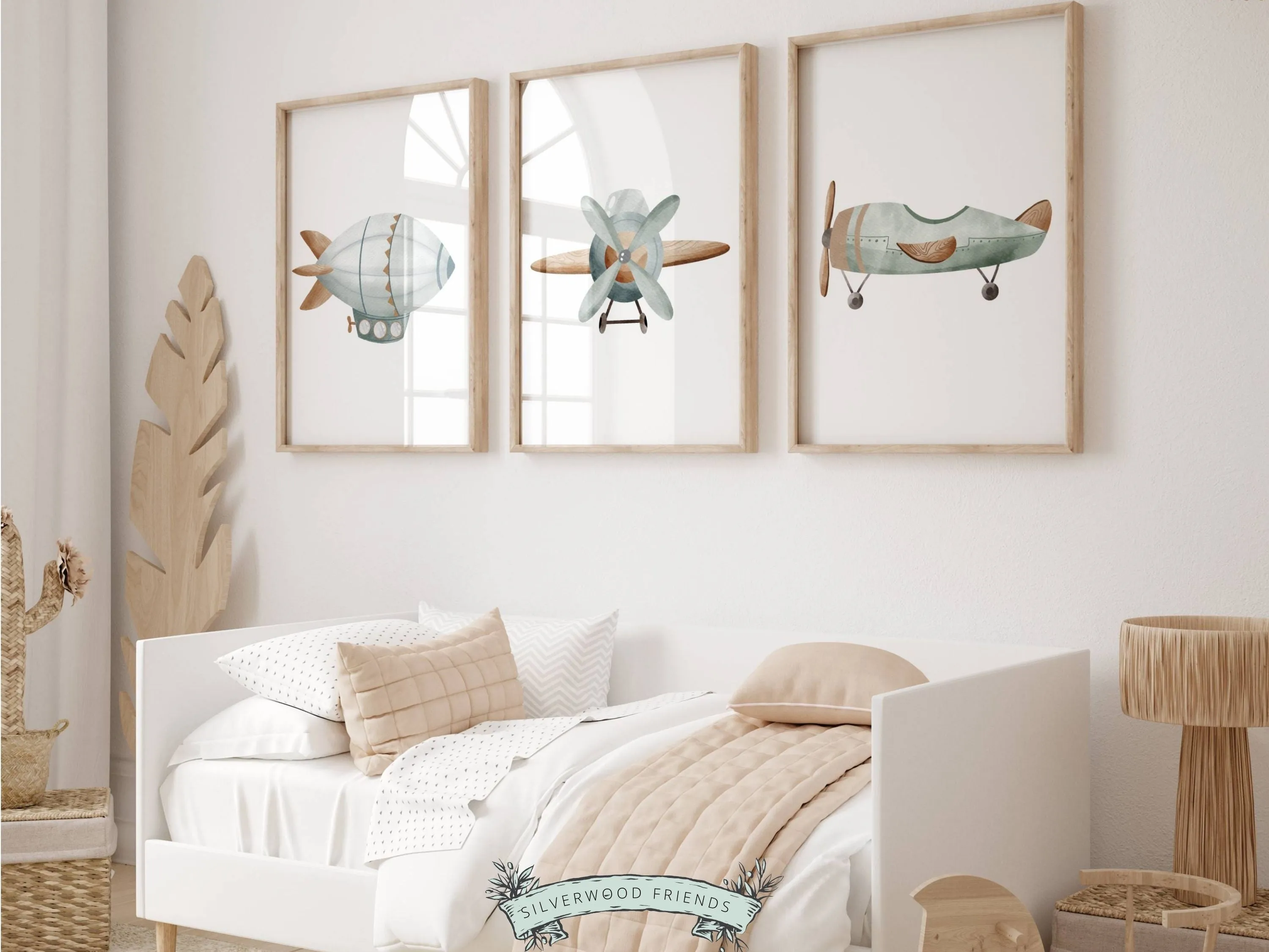 Green Watercolour Airplane Nursery Prints